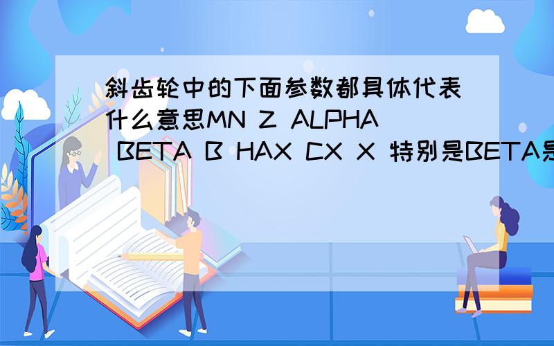 斜齿轮中的下面参数都具体代表什么意思MN Z ALPHA BETA B HAX CX X 特别是BETA是什么意思